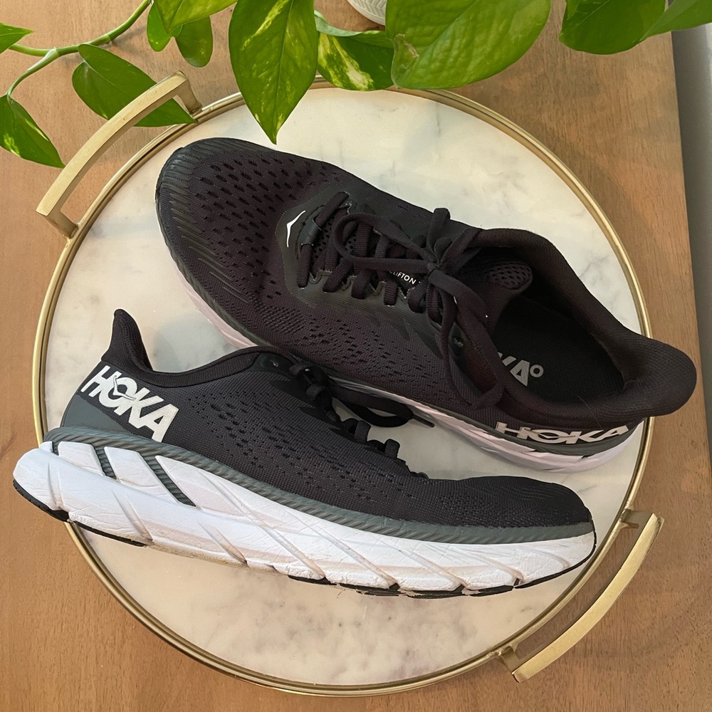 Hoka One One Black and White Running Shoes